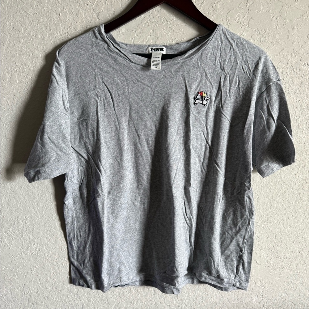 Victoria Secret PINK Gray Embroidered
Dog Short Sleeve Cotton T-Shirt